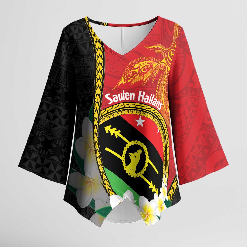 Personalised PNG Sauten Hailans Kimono Sleeve Blouse Papua New Guinea Plumeria Melanesian Pattern - Polynesian Pride