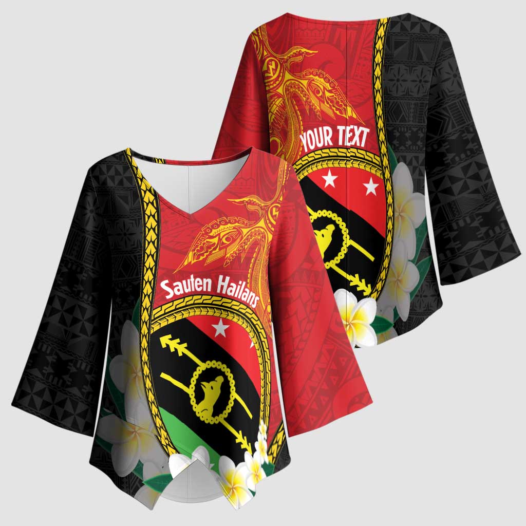 Personalised PNG Sauten Hailans Kimono Sleeve Blouse Papua New Guinea Plumeria Melanesian Pattern - Polynesian Pride