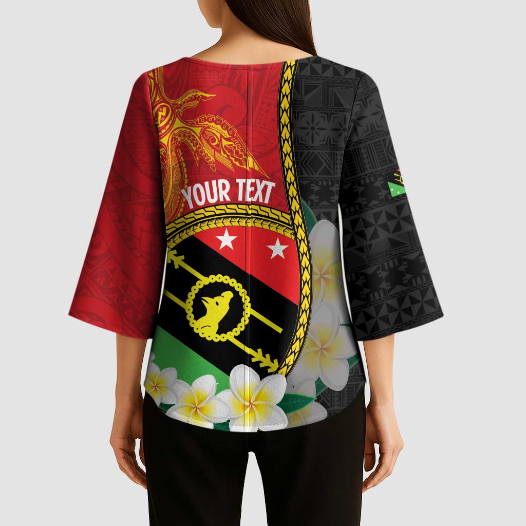 Personalised PNG Sauten Hailans Kimono Sleeve Blouse Papua New Guinea Plumeria Melanesian Pattern - Polynesian Pride