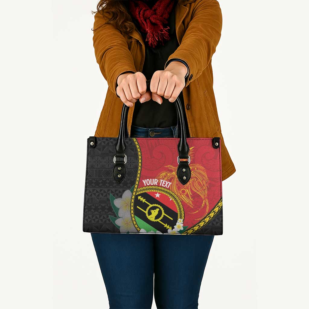 Personalised PNG Sauten Hailans Leather Bag Papua New Guinea Plumeria Melanesian Pattern - Polynesian Pride