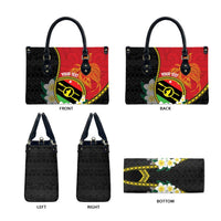 Personalised PNG Sauten Hailans Leather Bag Papua New Guinea Plumeria Melanesian Pattern - Polynesian Pride