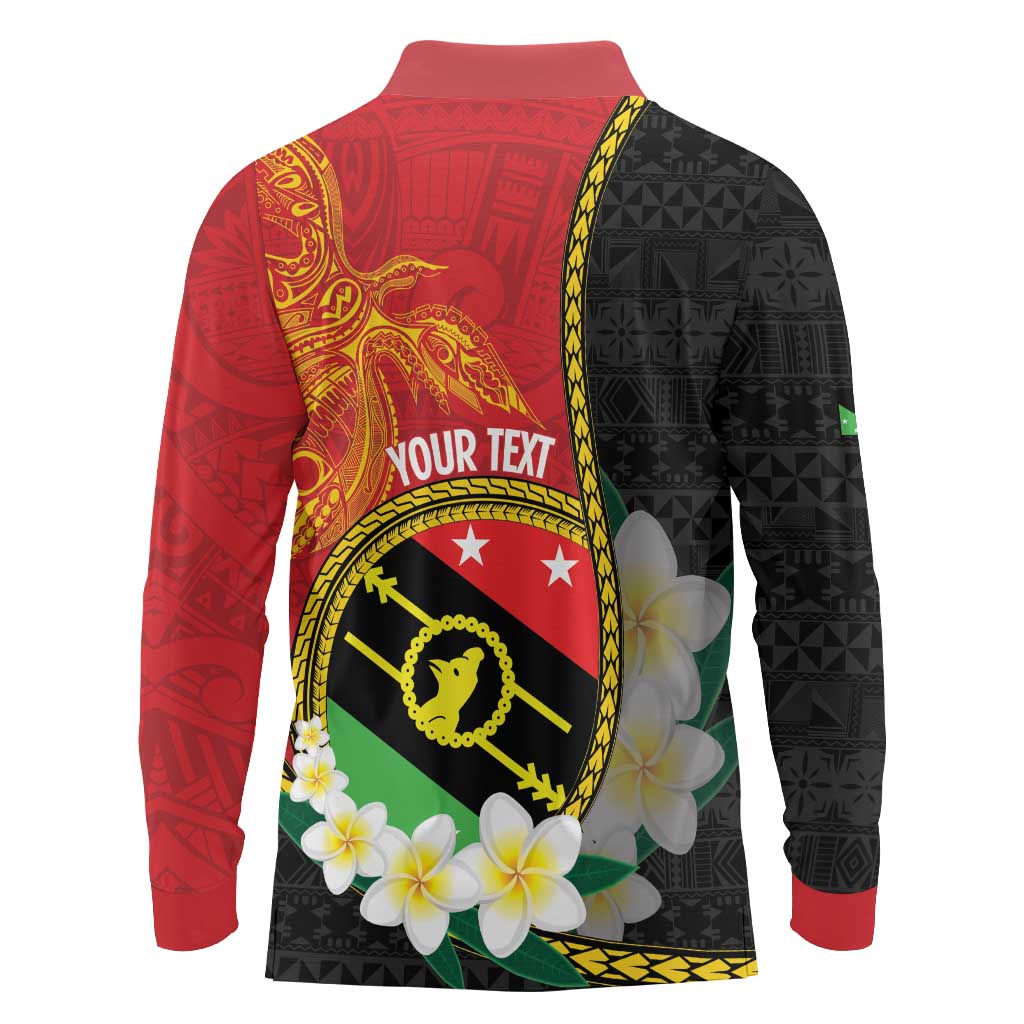 Personalised PNG Sauten Hailans Long Sleeve Polo Shirt Papua New Guinea Plumeria Melanesian Pattern - Polynesian Pride