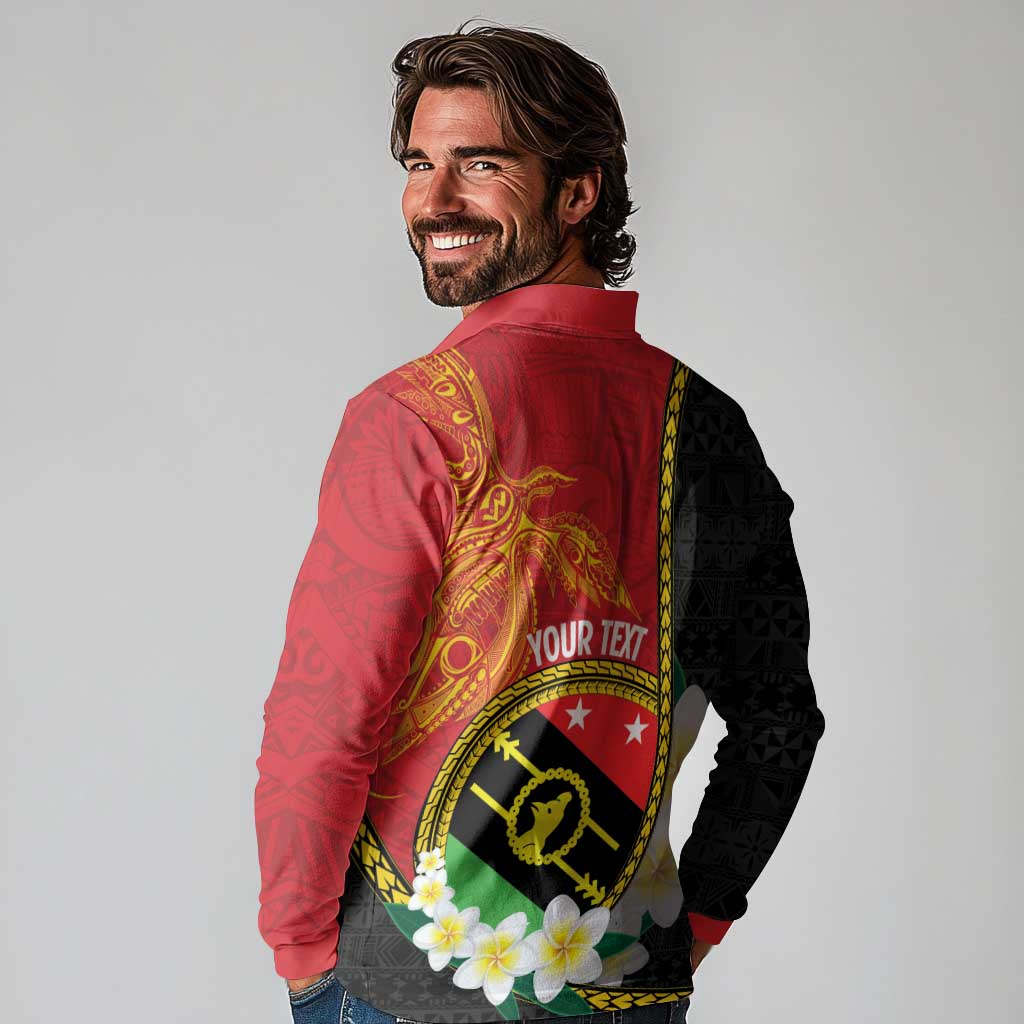 Personalised PNG Sauten Hailans Long Sleeve Polo Shirt Papua New Guinea Plumeria Melanesian Pattern - Polynesian Pride