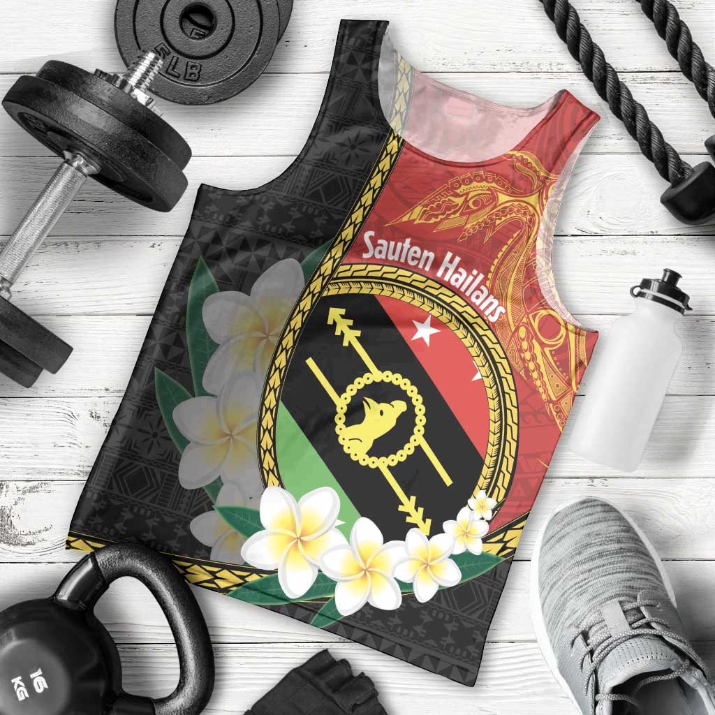 Personalised PNG Sauten Hailans Men Tank Top Papua New Guinea Plumeria Melanesian Pattern - Polynesian Pride