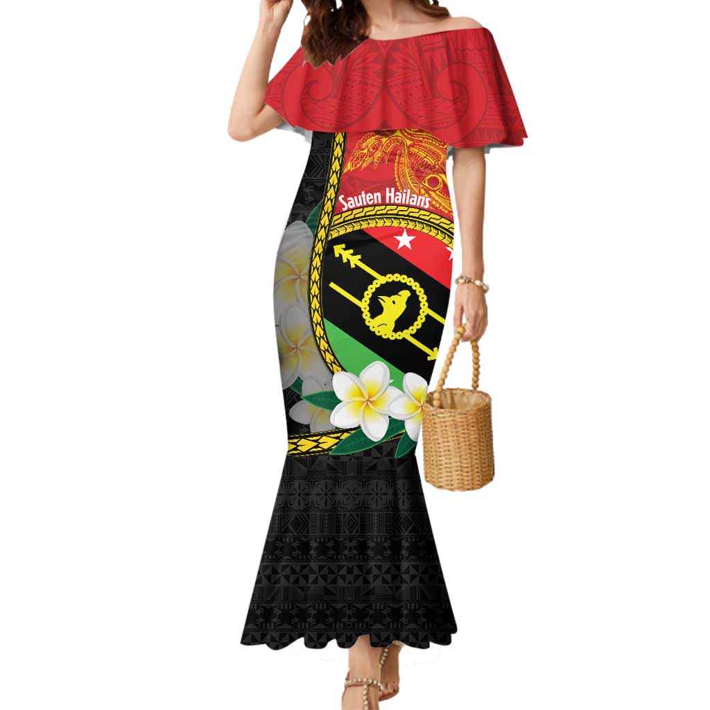 Personalised PNG Sauten Hailans Mermaid Dress Papua New Guinea Plumeria Melanesian Pattern - Polynesian Pride