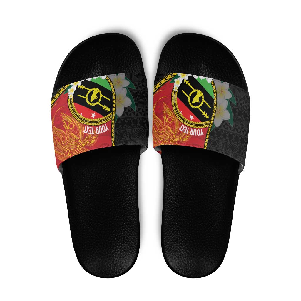 Personalised PNG Sauten Hailans Slide Sandals Papua New Guinea Plumeria Melanesian Pattern - Polynesian Pride