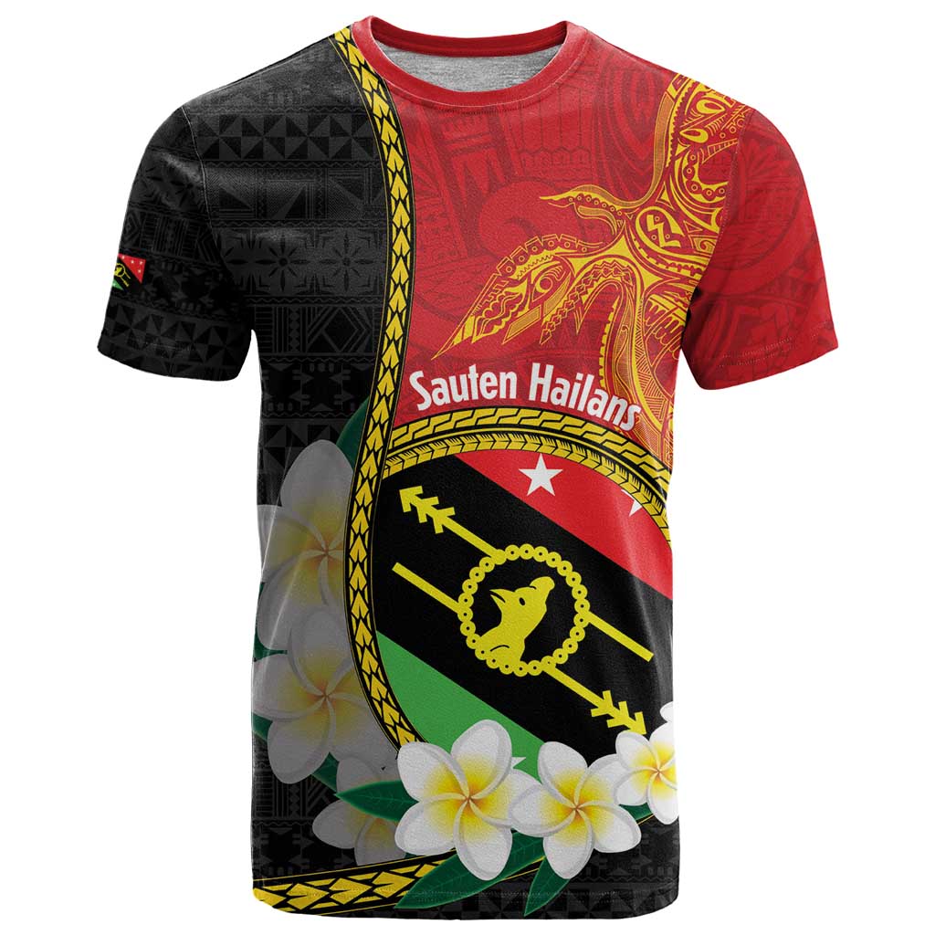 Personalised PNG Sauten Hailans T Shirt Papua New Guinea Plumeria Melanesian Pattern - Polynesian Pride