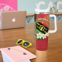 Personalised PNG Sauten Hailans Tumbler With Handle Papua New Guinea Plumeria Melanesian Pattern - Polynesian Pride