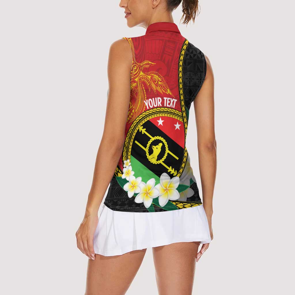 Personalised PNG Sauten Hailans Women Sleeveless Polo Shirt Papua New Guinea Plumeria Melanesian Pattern - Polynesian Pride