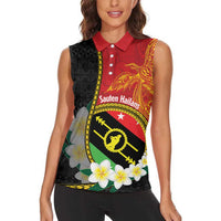 Personalised PNG Sauten Hailans Women Sleeveless Polo Shirt Papua New Guinea Plumeria Melanesian Pattern - Polynesian Pride