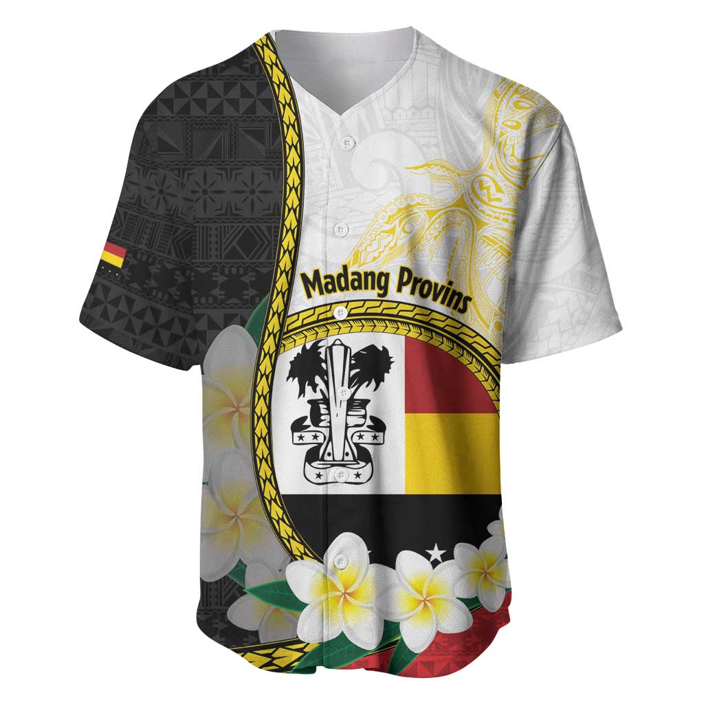 Personalised PNG Madang Provins Baseball Jersey Papua New Guinea Plumeria Melanesian Pattern - Polynesian Pride