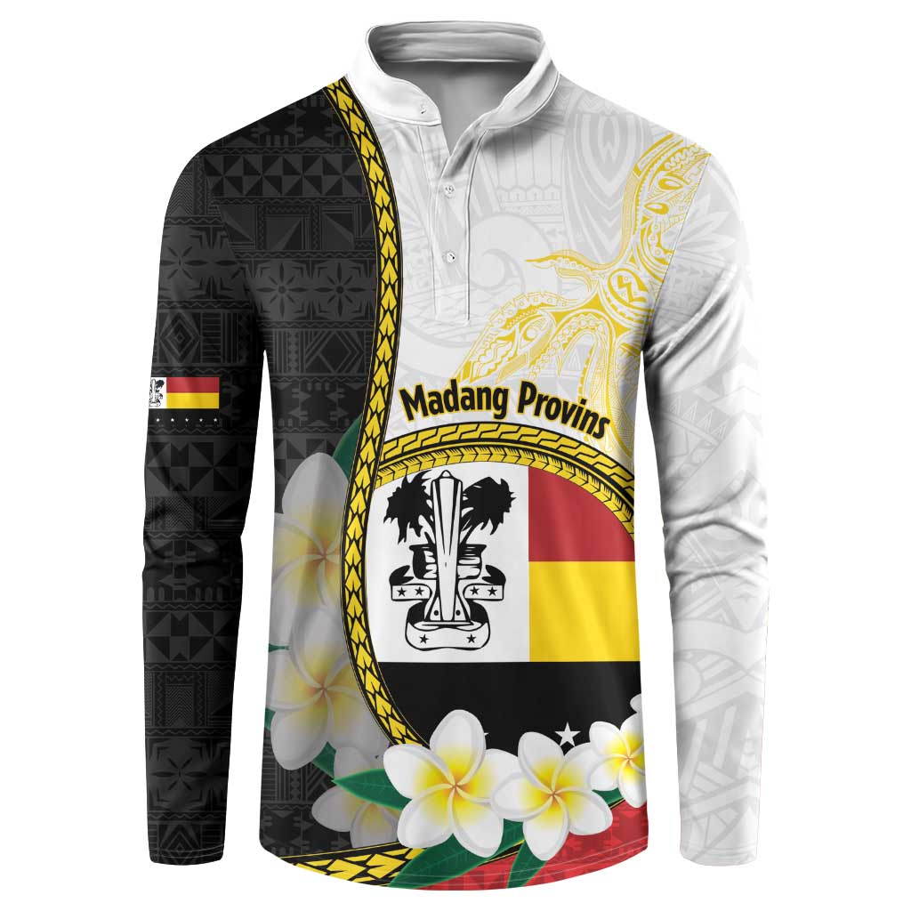 Personalised PNG Madang Provins Button Sweatshirt Papua New Guinea Plumeria Melanesian Pattern - Polynesian Pride