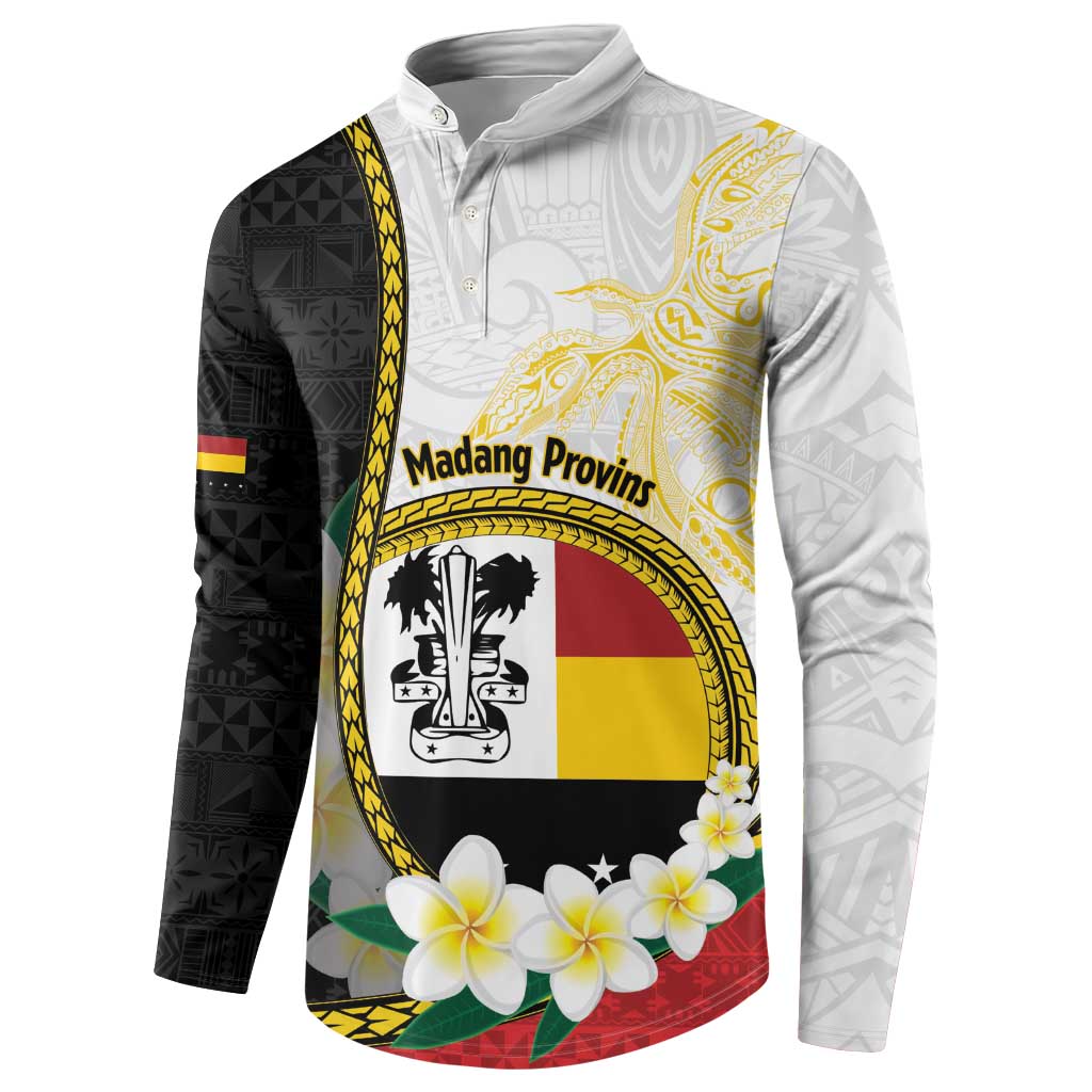 Personalised PNG Madang Provins Button Sweatshirt Papua New Guinea Plumeria Melanesian Pattern - Polynesian Pride