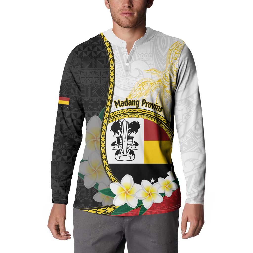 Personalised PNG Madang Provins Button Sweatshirt Papua New Guinea Plumeria Melanesian Pattern - Polynesian Pride