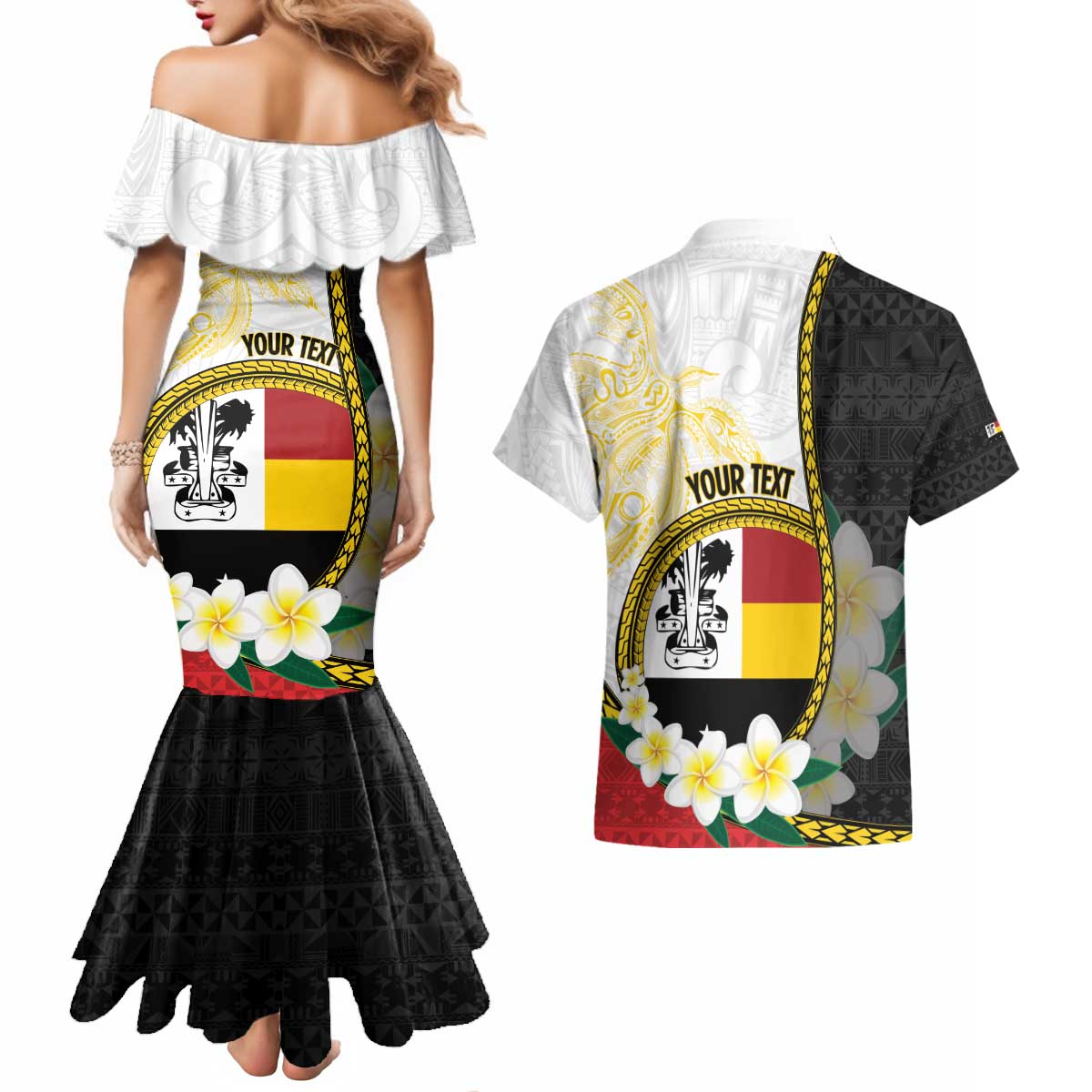 Personalised PNG Madang Provins Couples Matching Mermaid Dress and Hawaiian Shirt Papua New Guinea Plumeria Melanesian Pattern - Polynesian Pride