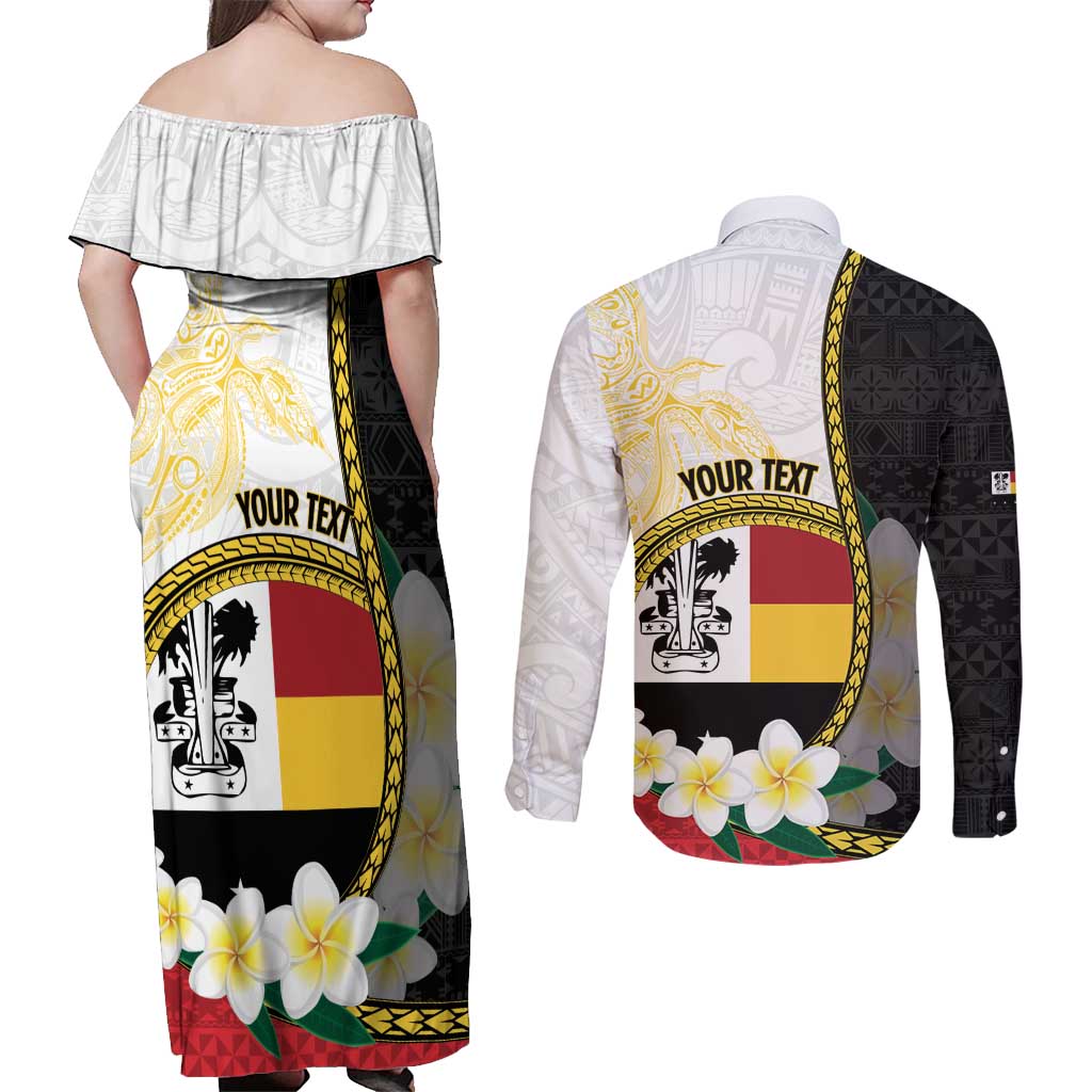Personalised PNG Madang Provins Couples Matching Off Shoulder Maxi Dress and Long Sleeve Button Shirt Papua New Guinea Plumeria Melanesian Pattern - Polynesian Pride