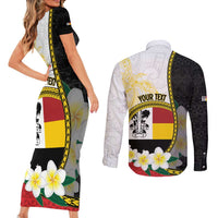 Personalised PNG Madang Provins Couples Matching Short Sleeve Bodycon Dress and Long Sleeve Button Shirt Papua New Guinea Plumeria Melanesian Pattern - Polynesian Pride