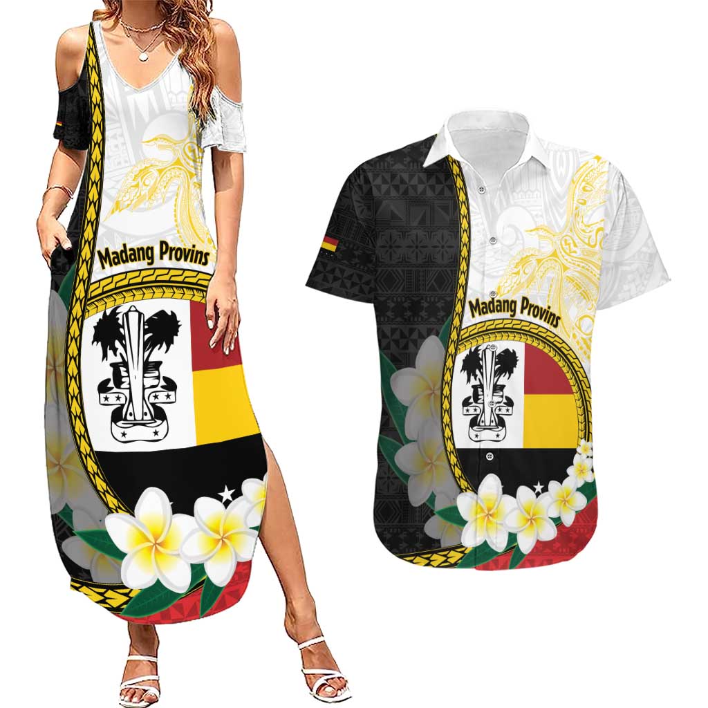 Personalised PNG Madang Provins Couples Matching Summer Maxi Dress and Hawaiian Shirt Papua New Guinea Plumeria Melanesian Pattern - Polynesian Pride