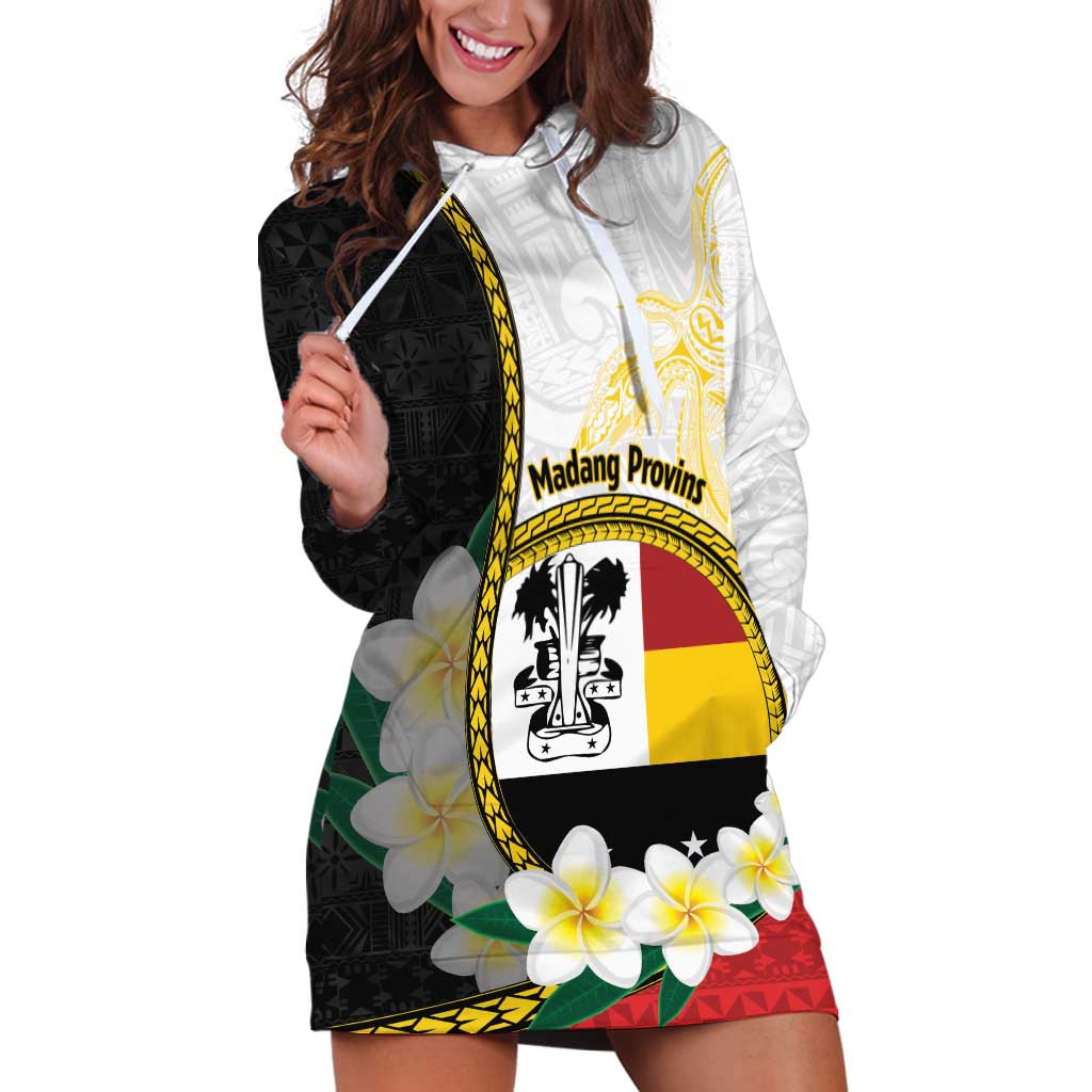 Personalised PNG Madang Provins Hoodie Dress Papua New Guinea Plumeria Melanesian Pattern - Polynesian Pride