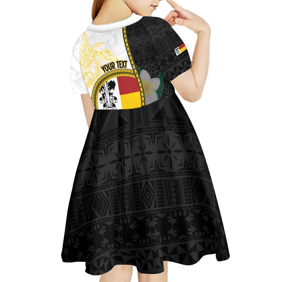 Personalised PNG Madang Provins Kid Short Sleeve Dress Papua New Guinea Plumeria Melanesian Pattern - Polynesian Pride
