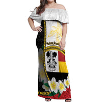 Personalised PNG Madang Provins Off Shoulder Maxi Dress Papua New Guinea Plumeria Melanesian Pattern LT14 Women White - Polynesian Pride