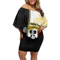 Personalised PNG Madang Provins Off Shoulder Short Dress Papua New Guinea Plumeria Melanesian Pattern - Polynesian Pride