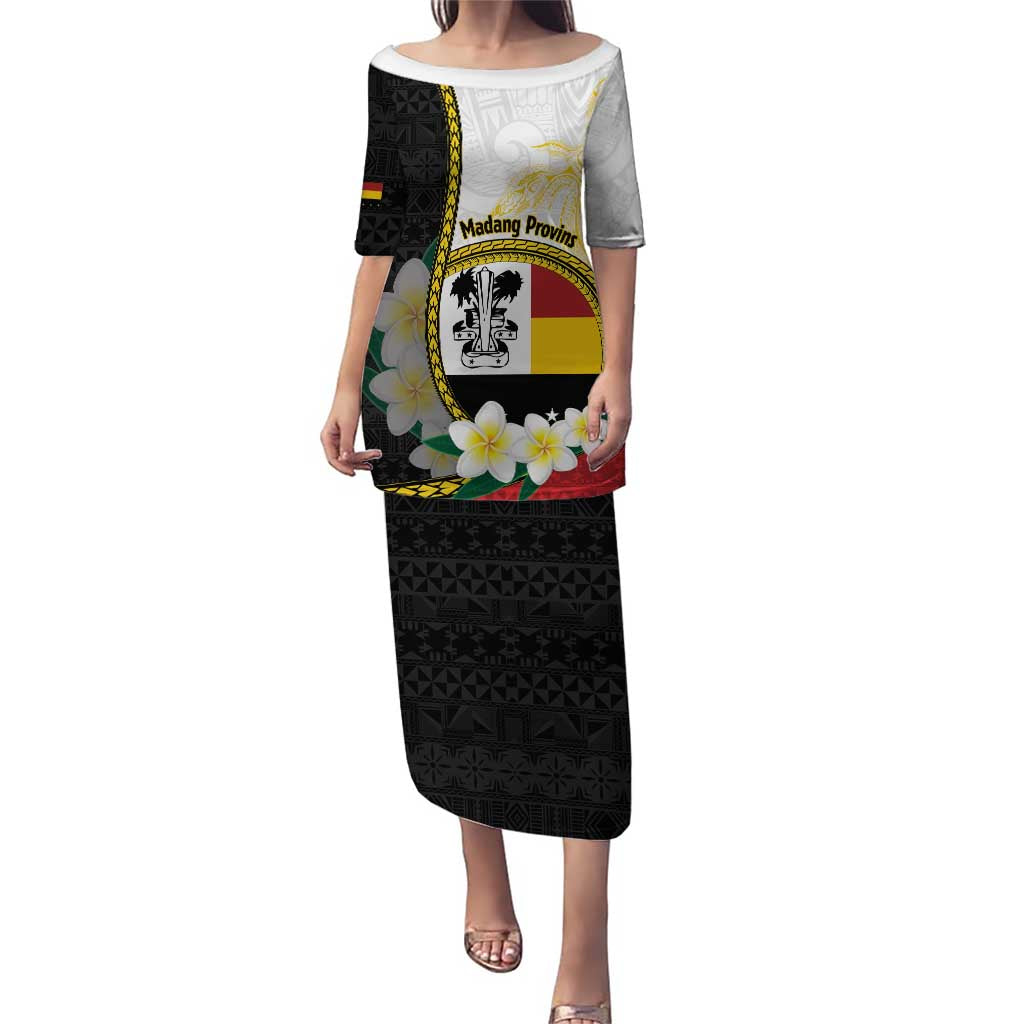 Personalised PNG Madang Provins Puletasi Papua New Guinea Plumeria Melanesian Pattern LT14 Long Dress White - Polynesian Pride