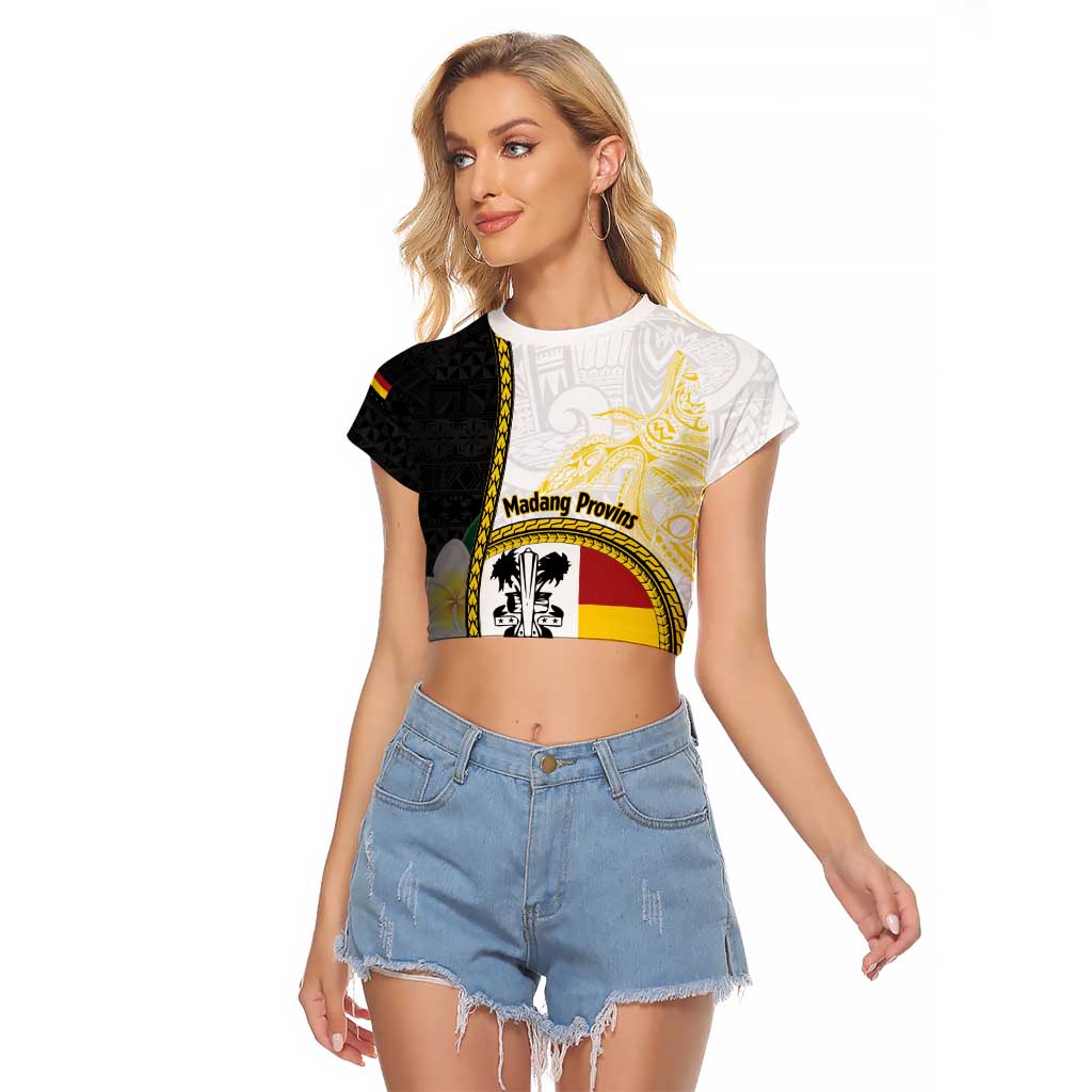 Personalised PNG Madang Provins Raglan Cropped T Shirt Papua New Guinea Plumeria Melanesian Pattern - Polynesian Pride