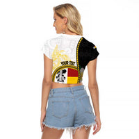 Personalised PNG Madang Provins Raglan Cropped T Shirt Papua New Guinea Plumeria Melanesian Pattern - Polynesian Pride