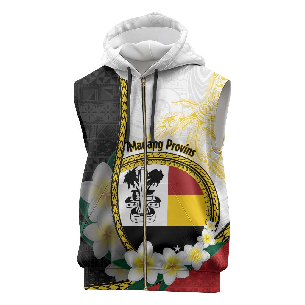 Personalised PNG Madang Provins Sleeveless Zip Hoodie Papua New Guinea Plumeria Melanesian Pattern - Polynesian Pride