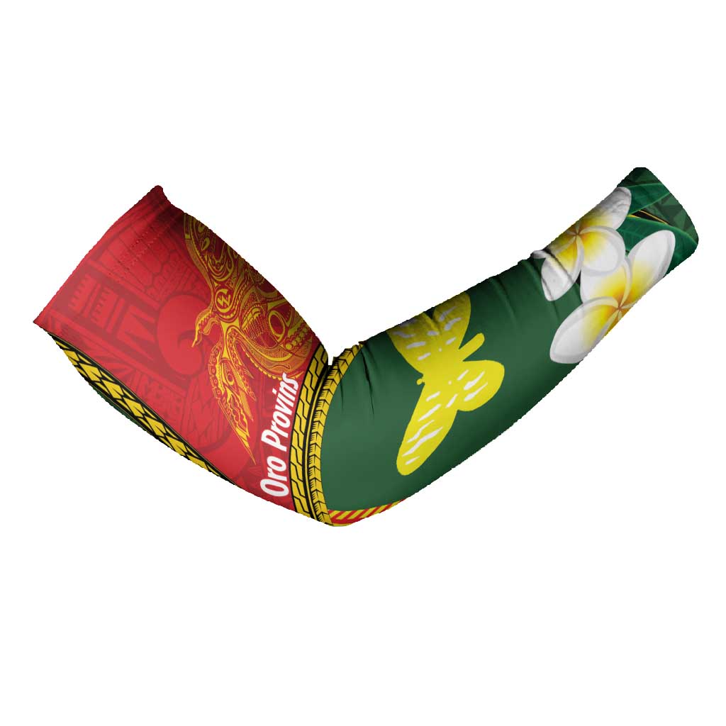 Personalised PNG Oro Provins Arm Sleeves Papua New Guinea Plumeria Melanesian Pattern - Polynesian Pride