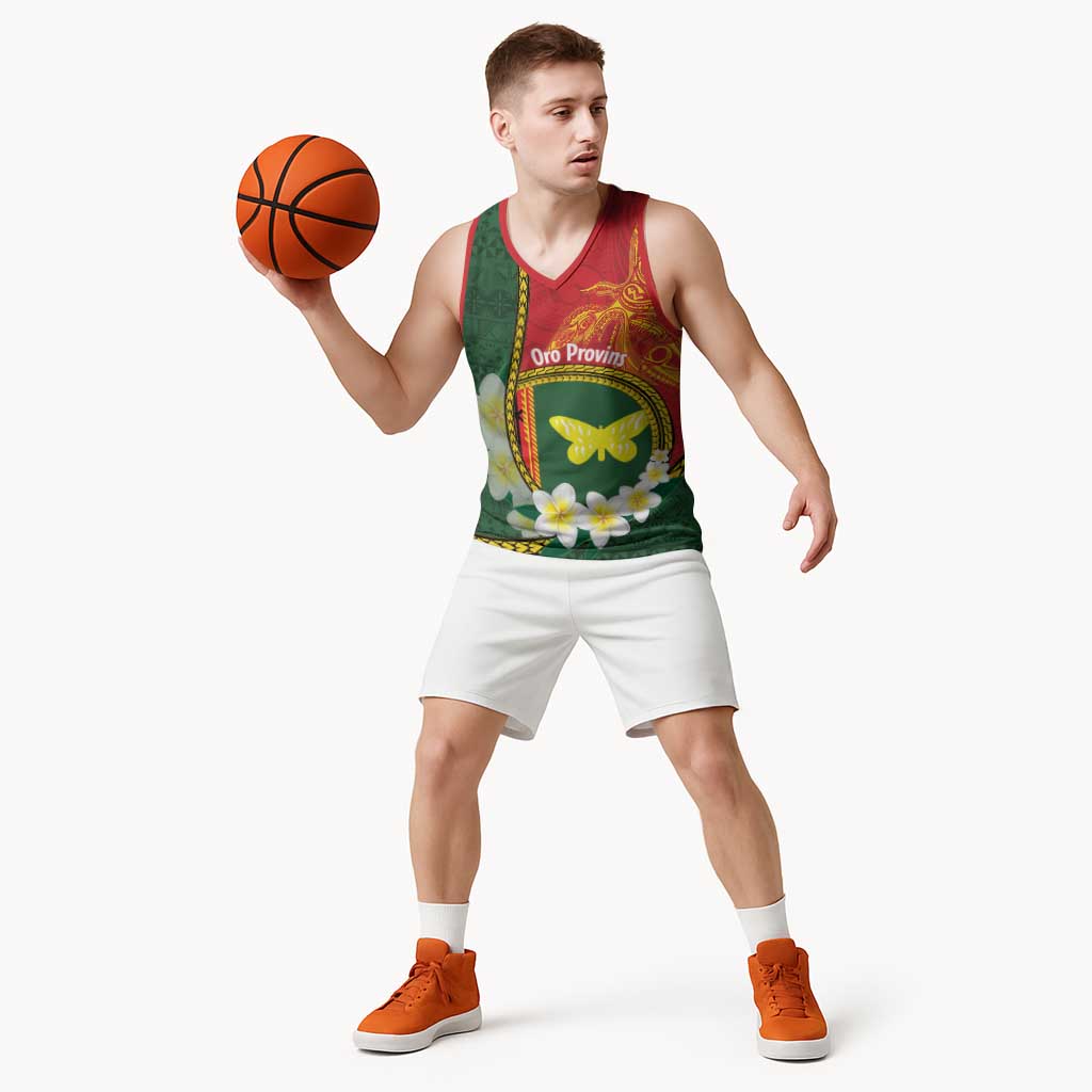 Personalised PNG Oro Provins Basketball Jersey Papua New Guinea Plumeria Melanesian Pattern - Polynesian Pride