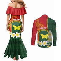 Personalised PNG Oro Provins Couples Matching Mermaid Dress and Long Sleeve Button Shirt Papua New Guinea Plumeria Melanesian Pattern - Polynesian Pride
