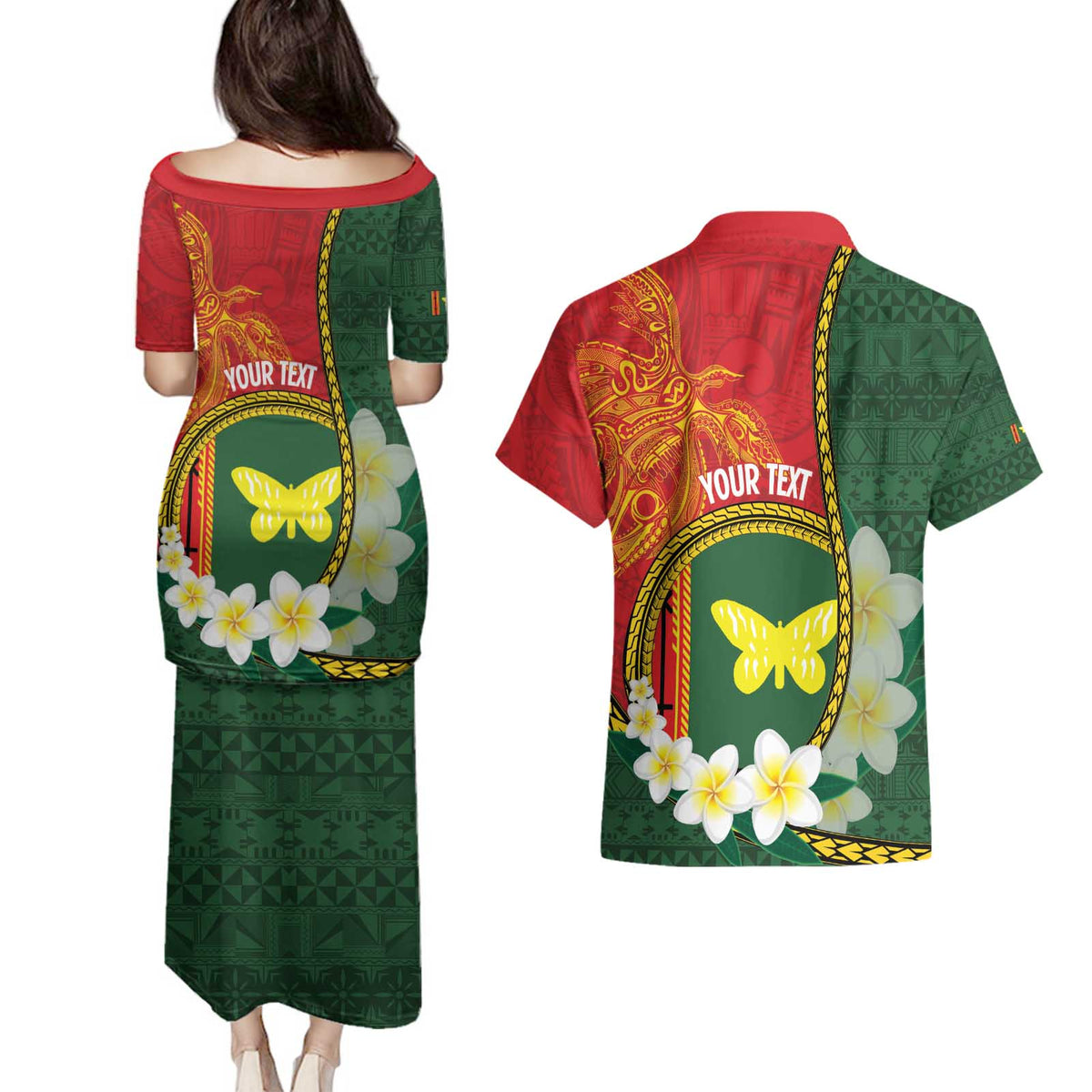 Personalised PNG Oro Provins Couples Matching Puletasi and Hawaiian Shirt Papua New Guinea Plumeria Melanesian Pattern - Polynesian Pride