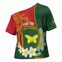 Personalised PNG Oro Provins Cross Shoulder Shirt Papua New Guinea Plumeria Melanesian Pattern - Polynesian Pride