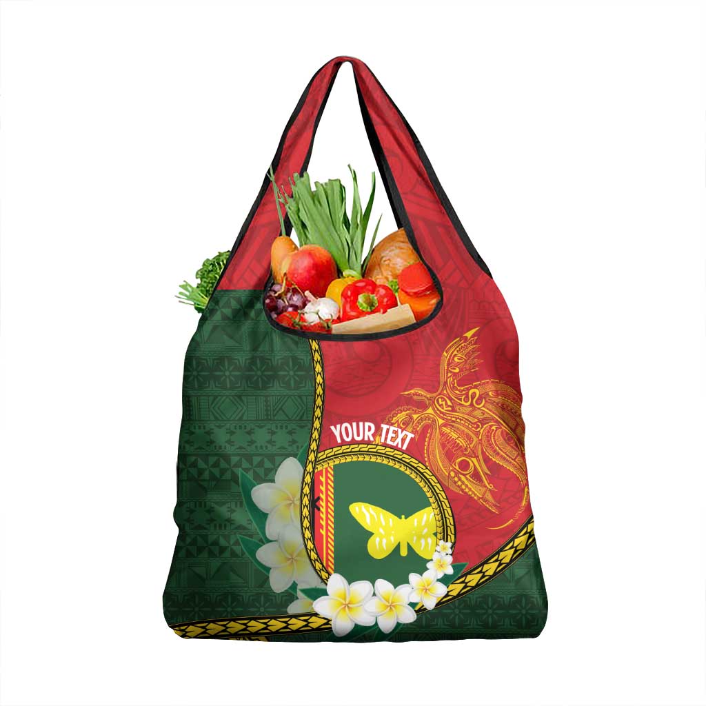 Personalised PNG Oro Provins Grocery Bag Papua New Guinea Plumeria Melanesian Pattern - Polynesian Pride