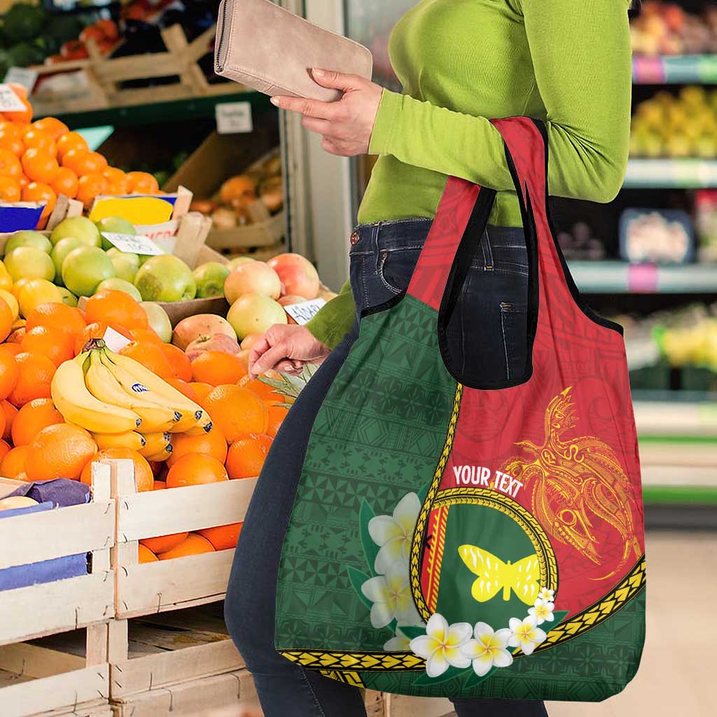 Personalised PNG Oro Provins Grocery Bag Papua New Guinea Plumeria Melanesian Pattern - Polynesian Pride