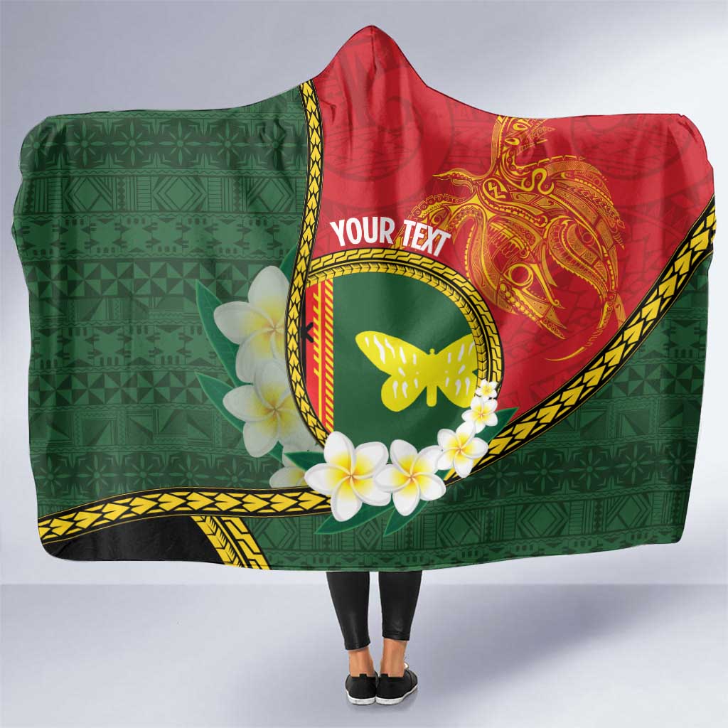 Personalised PNG Oro Provins Hooded Blanket Papua New Guinea Plumeria Melanesian Pattern LT14 One Size Green - Polynesian Pride