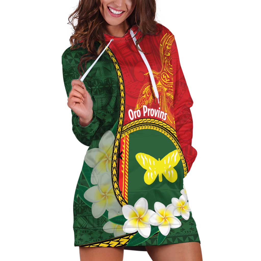 Personalised PNG Oro Provins Hoodie Dress Papua New Guinea Plumeria Melanesian Pattern - Polynesian Pride