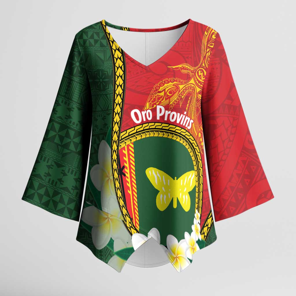 Personalised PNG Oro Provins Kimono Sleeve Blouse Papua New Guinea Plumeria Melanesian Pattern - Polynesian Pride