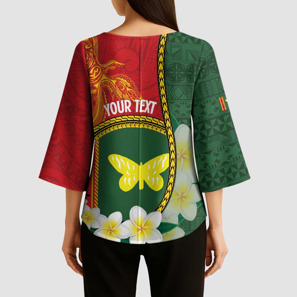 Personalised PNG Oro Provins Kimono Sleeve Blouse Papua New Guinea Plumeria Melanesian Pattern - Polynesian Pride
