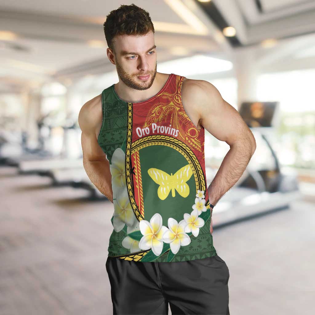 Personalised PNG Oro Provins Men Tank Top Papua New Guinea Plumeria Melanesian Pattern - Polynesian Pride