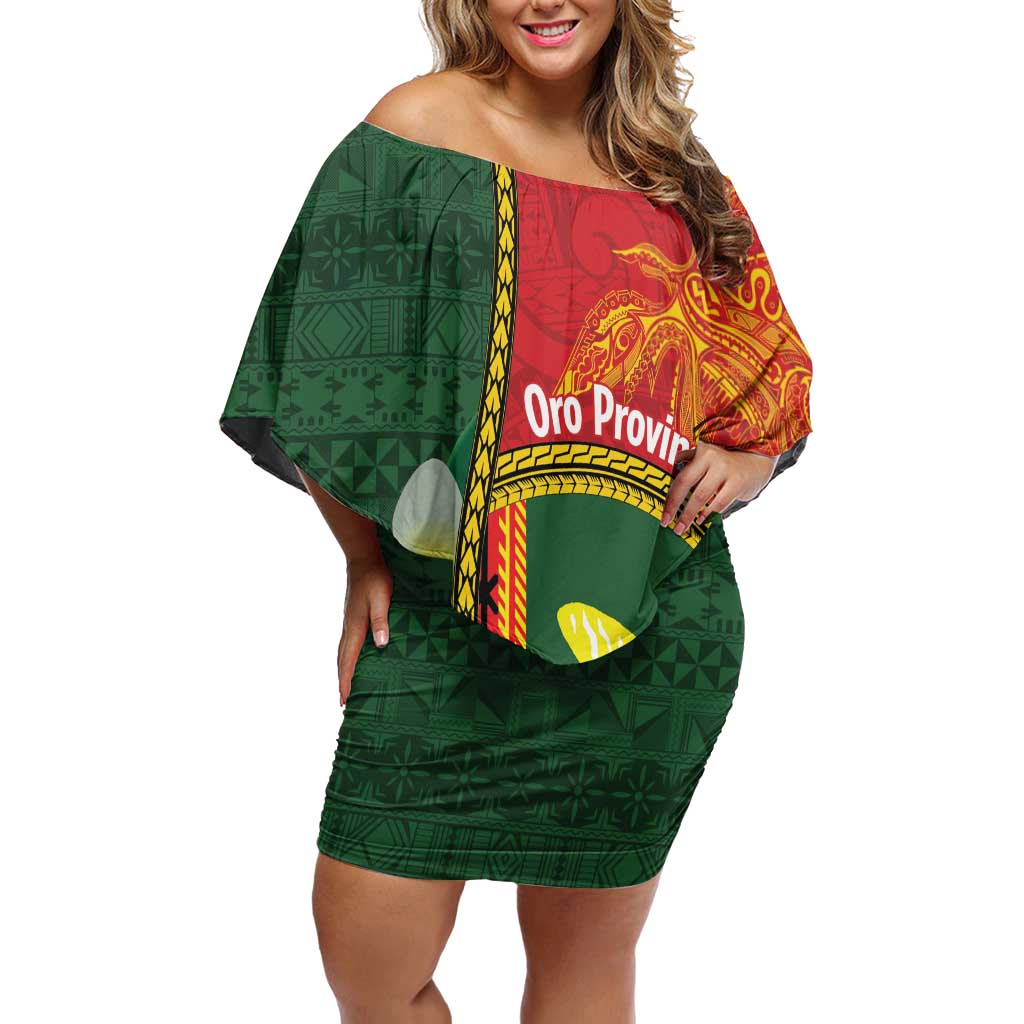 Personalised PNG Oro Provins Off Shoulder Short Dress Papua New Guinea Plumeria Melanesian Pattern - Polynesian Pride