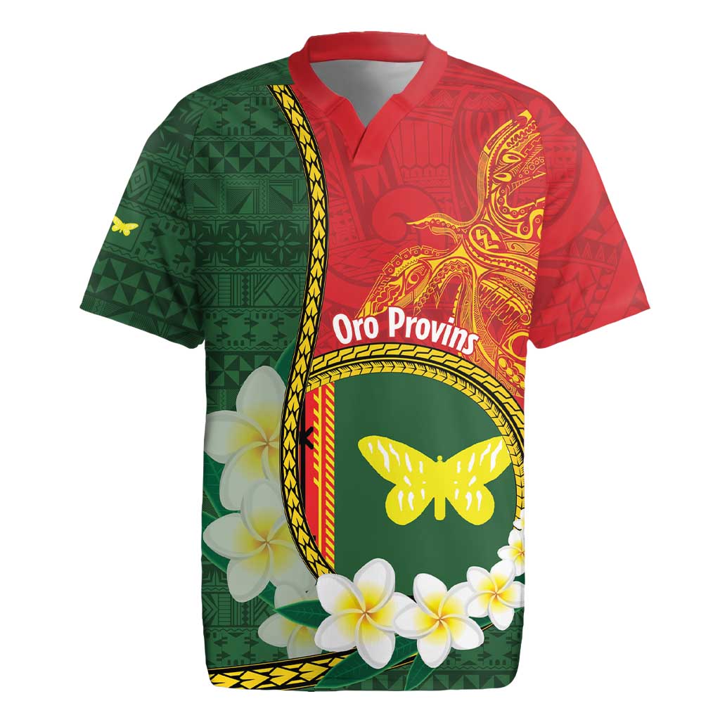 Personalised PNG Oro Provins Rugby Jersey Papua New Guinea Plumeria Melanesian Pattern - Polynesian Pride