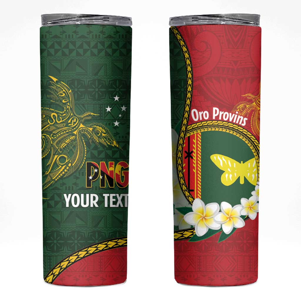 Personalised PNG Oro Provins Skinny Tumbler Papua New Guinea Plumeria Melanesian Pattern - Polynesian Pride