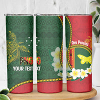 Personalised PNG Oro Provins Skinny Tumbler Papua New Guinea Plumeria Melanesian Pattern - Polynesian Pride