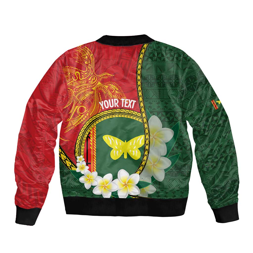 Personalised PNG Oro Provins Sleeve Zip Bomber Jacket Papua New Guinea Plumeria Melanesian Pattern LT14 - Polynesian Pride