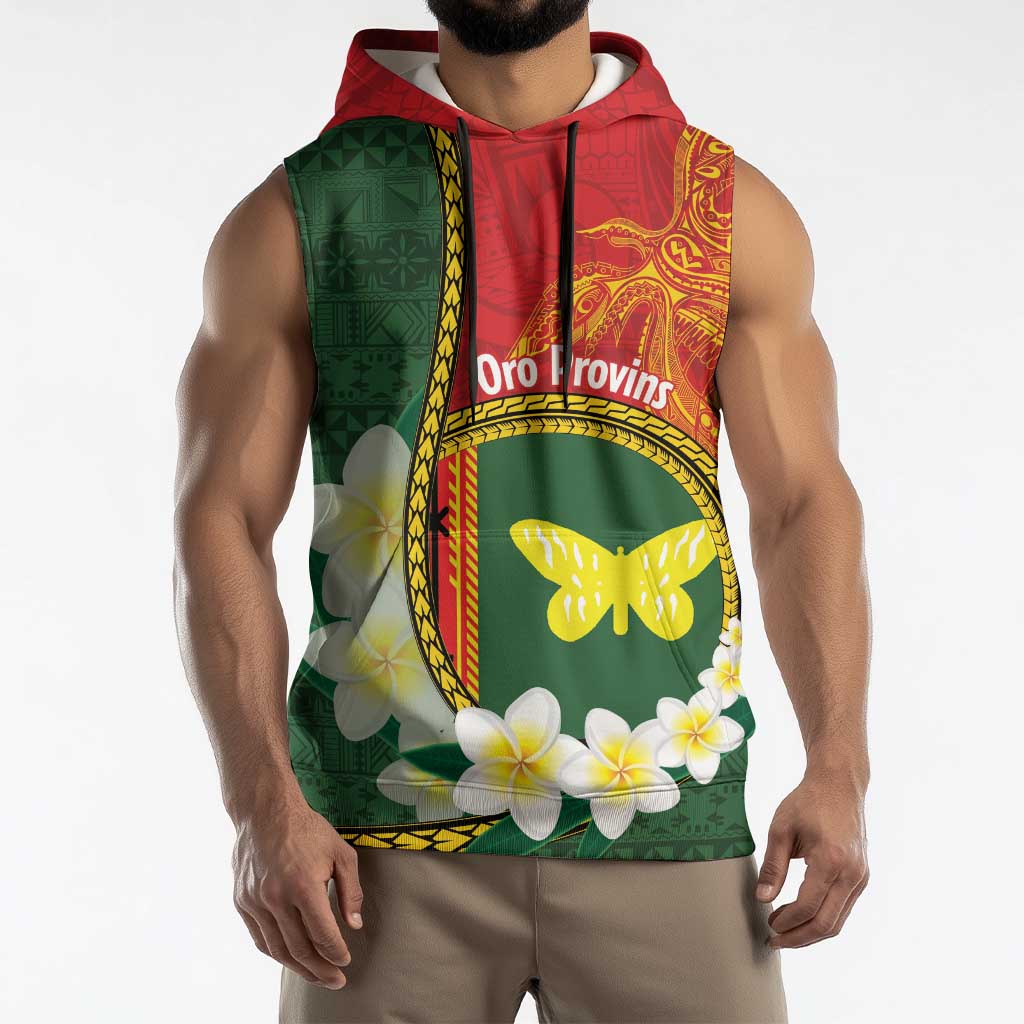 Personalised PNG Oro Provins Sleeveless Hoodie Papua New Guinea Plumeria Melanesian Pattern LT14 - Polynesian Pride