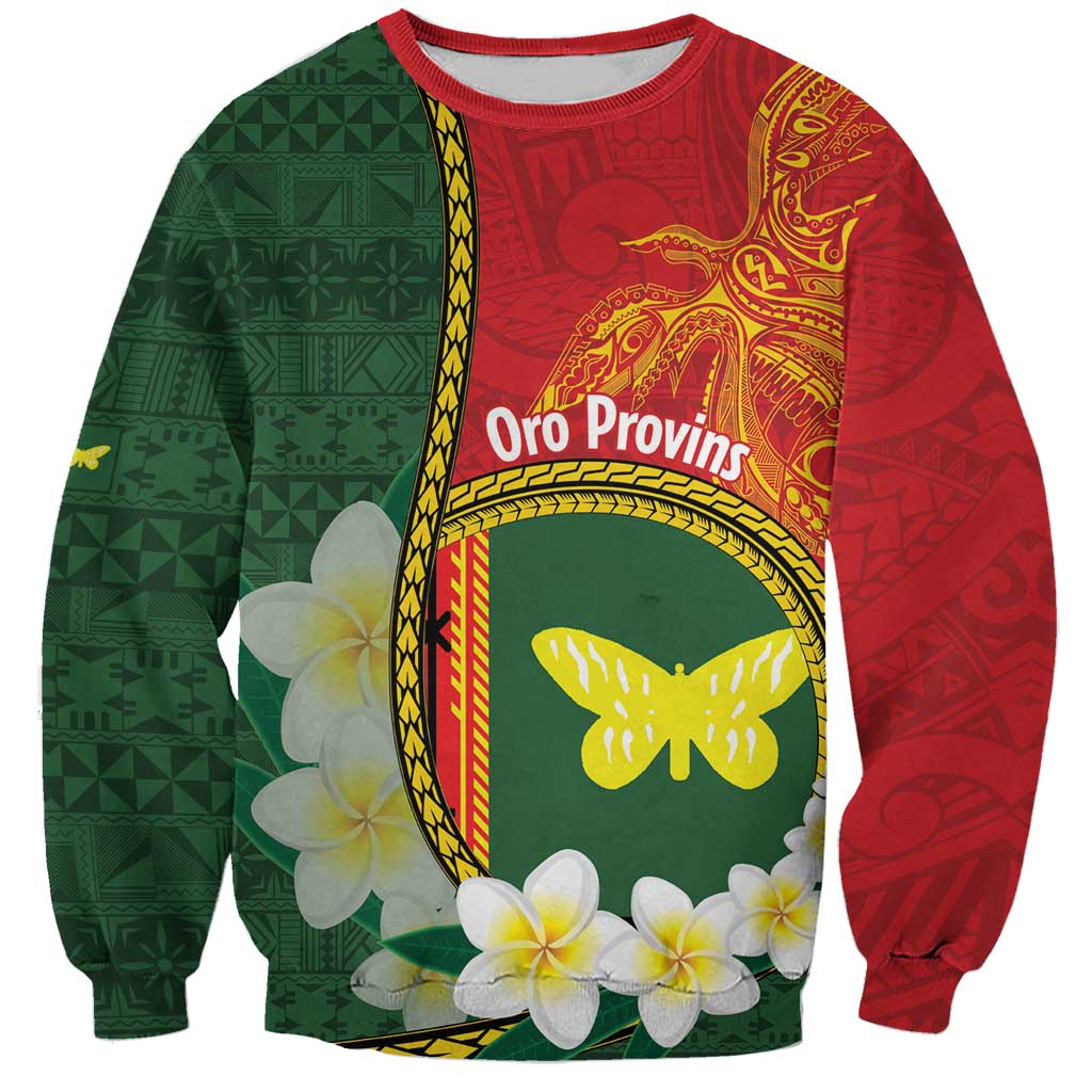 Personalised PNG Oro Provins Sweatshirt Papua New Guinea Plumeria Melanesian Pattern - Polynesian Pride
