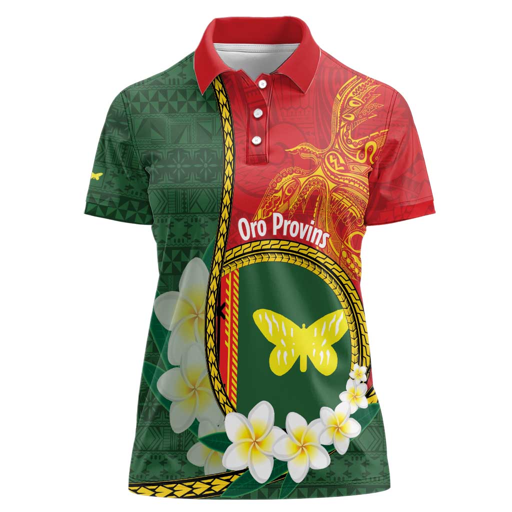 Personalised PNG Oro Provins Women Polo Shirt Papua New Guinea Plumeria Melanesian Pattern - Polynesian Pride